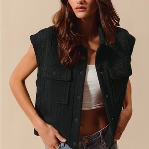 Cable Quilting Stitch Button Up Knit Vest